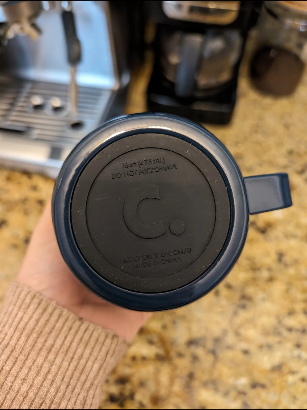 Corkcicle Insulated Travel Mug with Handle and Clear Lid, 16oz, Navy